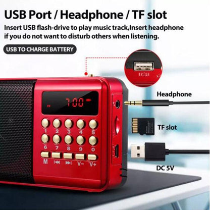 Mini Portable Radio Handheld Digital FM USB TF MP3 Player Speaker Rechargeable-Shalav5