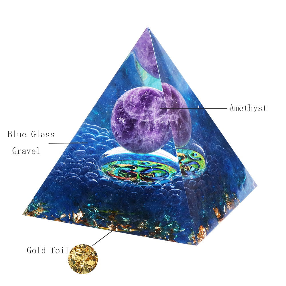 Handmade Amethyst Crystal Sphere Orgonite Pyramid Strawberry Crystal Reiki Chakra Energy Orgone Collection Emf Protection-Shalav5