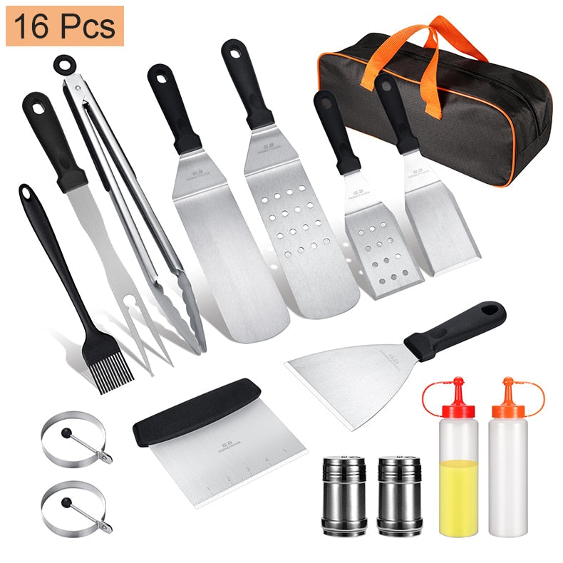 BBQ Tools Set Grill Accessories Skewers Tongs Spade Brush Glove Outdoor Barbecue Utensils-Shalav5