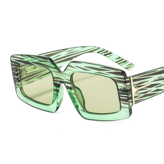Vintage Sunglasses - Retro Vintage Sunglasses Stripes Square Thick Frame