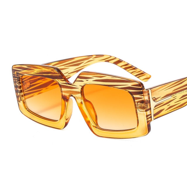 Vintage Sunglasses - Retro Vintage Sunglasses Stripes Square Thick Frame