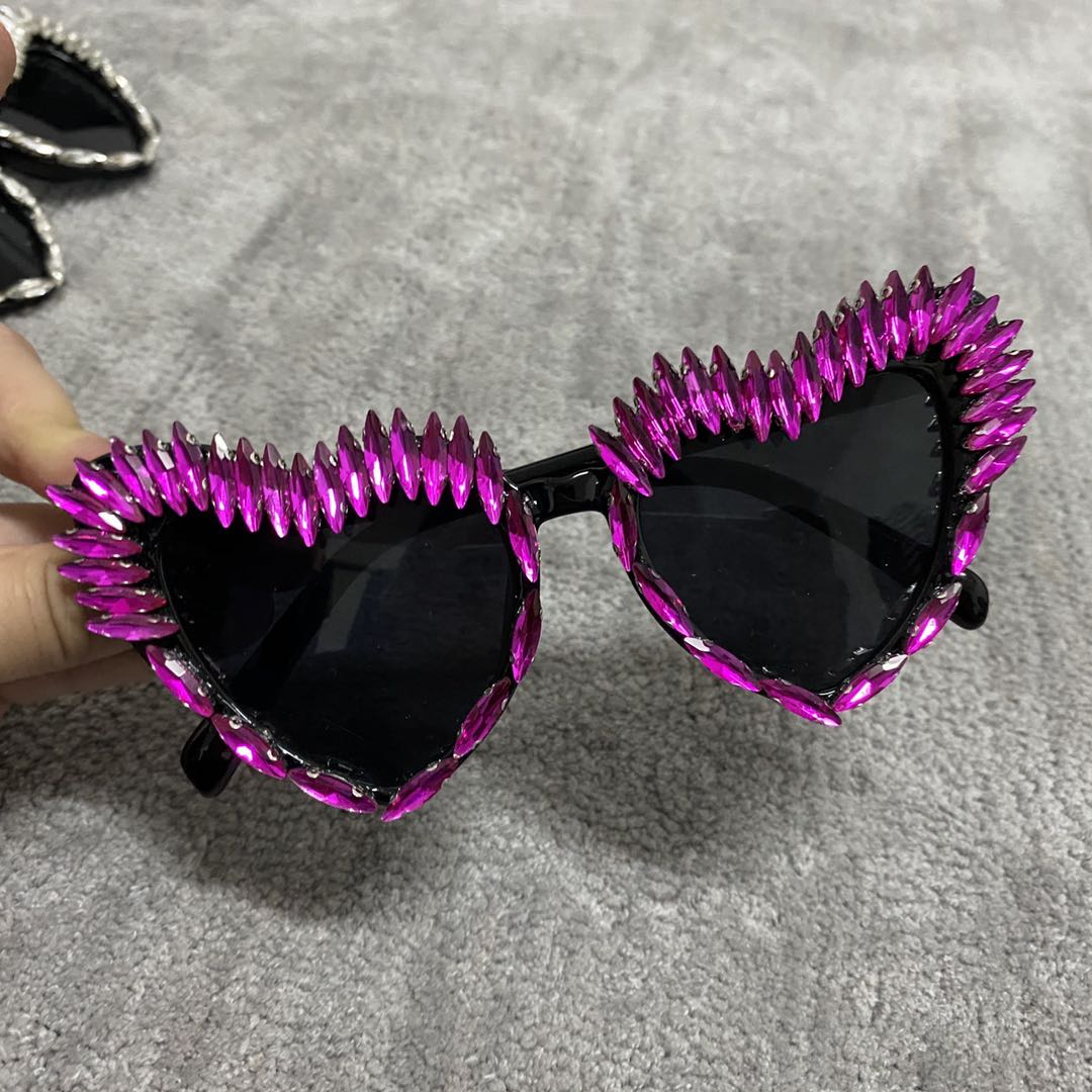 Sunglasses - Luxury Diamond Sunglasses Sexy Cat Eye Triangle Sun Glasses Handmade