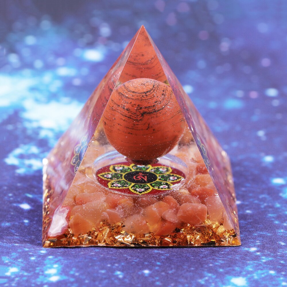 Red Jasper Resin -  Orgone Pyramid Energy Generator Recruit Wealth Red Jasper Resin Jewelry Flower Of Life Decorative Craft Soothe The Soul 