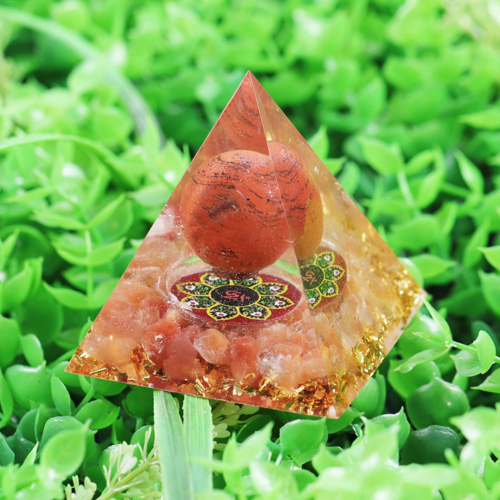 Red Jasper Resin -  Orgone Pyramid Energy Generator Recruit Wealth Red Jasper Resin Jewelry Flower Of Life Decorative Craft Soothe The Soul 