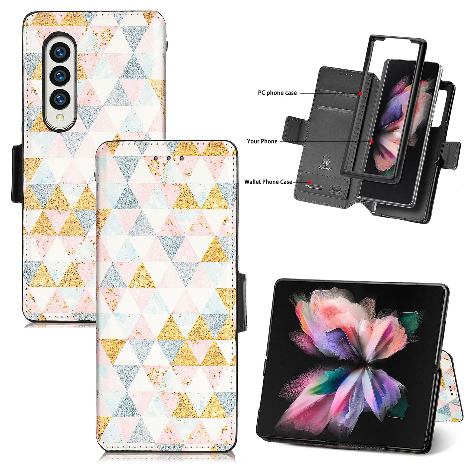 Samsung Galaxy Z Fold 3 Case - Samsung Galaxy Z Fold 3 Case, Wallet Case PU Leather
