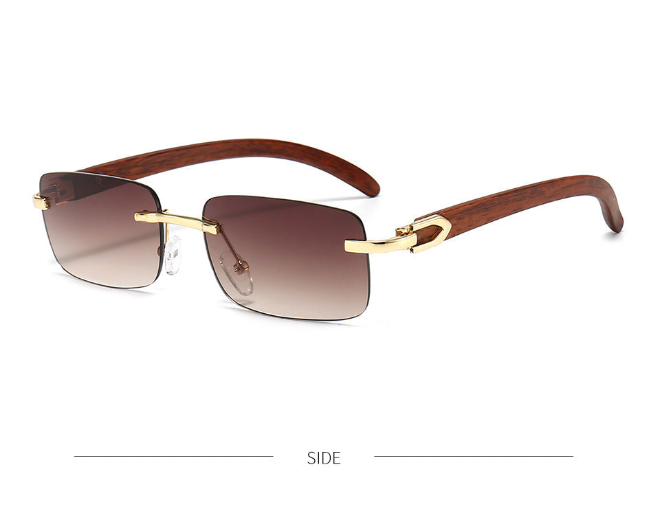 Rimless Sunglasses - Rimless Sunglasses Frameless Eye Glasses Wood Grain Rectangle Gradient Shades Sunglasses