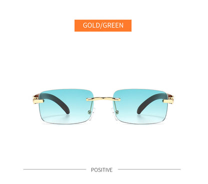 Rimless Sunglasses - Rimless Sunglasses Frameless Eye Glasses Wood Grain Rectangle Gradient Shades Sunglasses