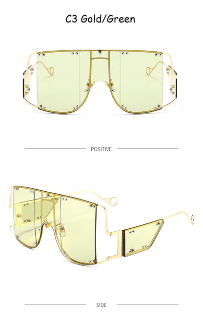 Oversized Rimless Sunglasses Punk Metal Vintage Luxury Brand Fashion Onepiece-Shalav5