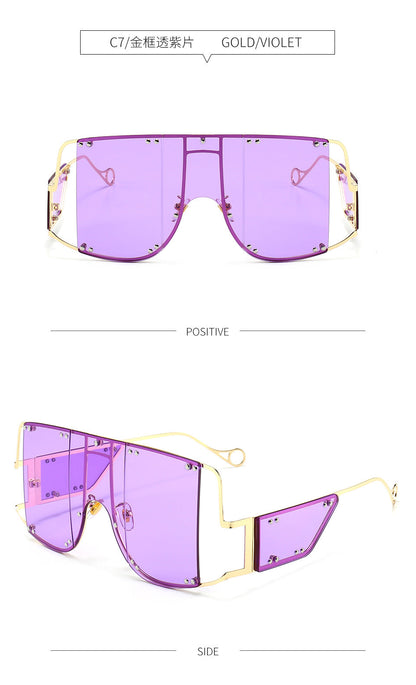 Oversized Rimless Sunglasses Punk Metal Vintage Luxury Brand Fashion Onepiece-Shalav5