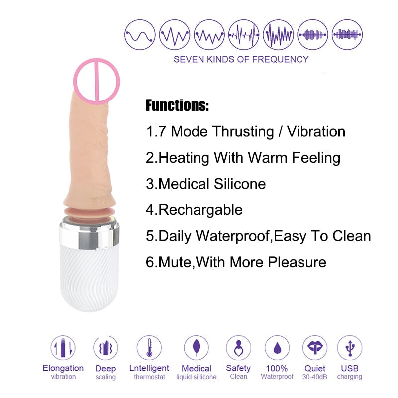 Thrusting Vibration Heating Warm Feeling adult Sex Machine Toys Dildos Gun Flexible Dildo female Clitoris Stimulator