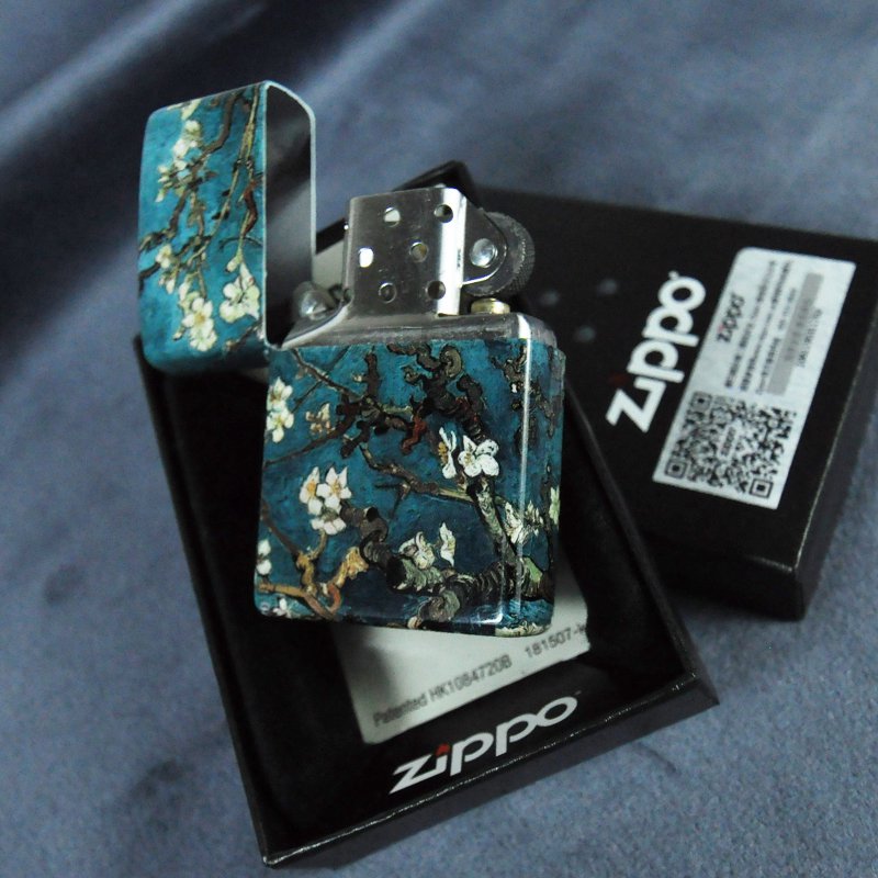 Lighters & Matches - The Classic Van Gogh Design Almond Flowers Green Color High Glossy Zippo Lighter