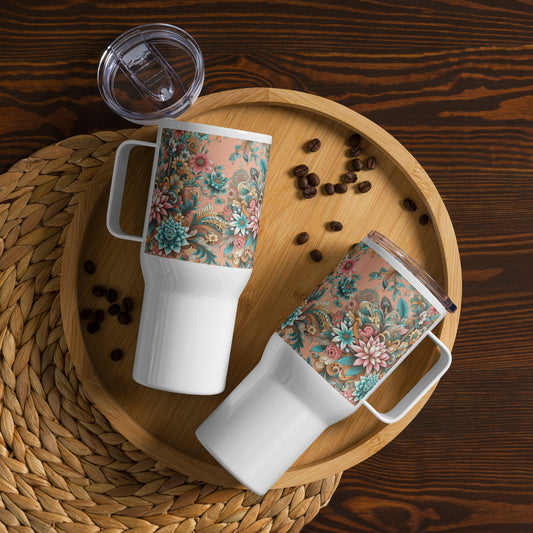 Travel mug with a handle 3D Floral Design