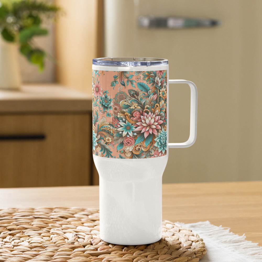 Travel mug with a handle 3D Floral Design