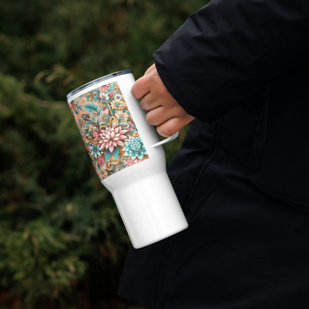 Travel mug with a handle 3D Floral Design