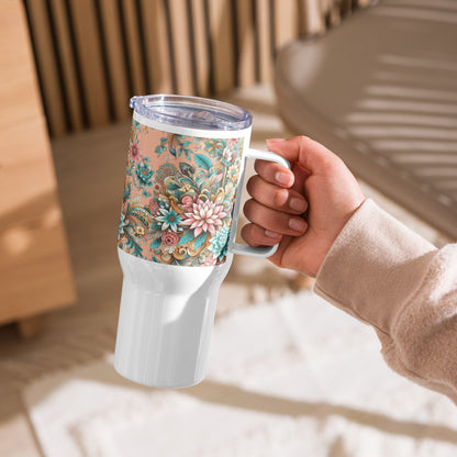 Travel mug with a handle 3D Floral Design