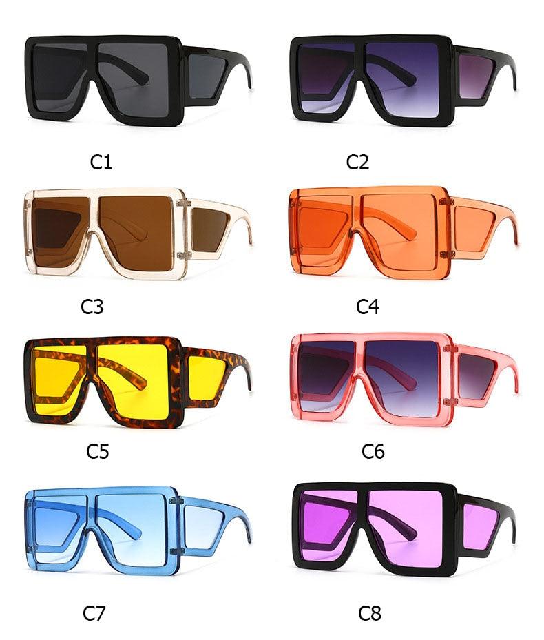 Stylish Oversized Sunglasses Square Gradient Color Vintage Eyewear